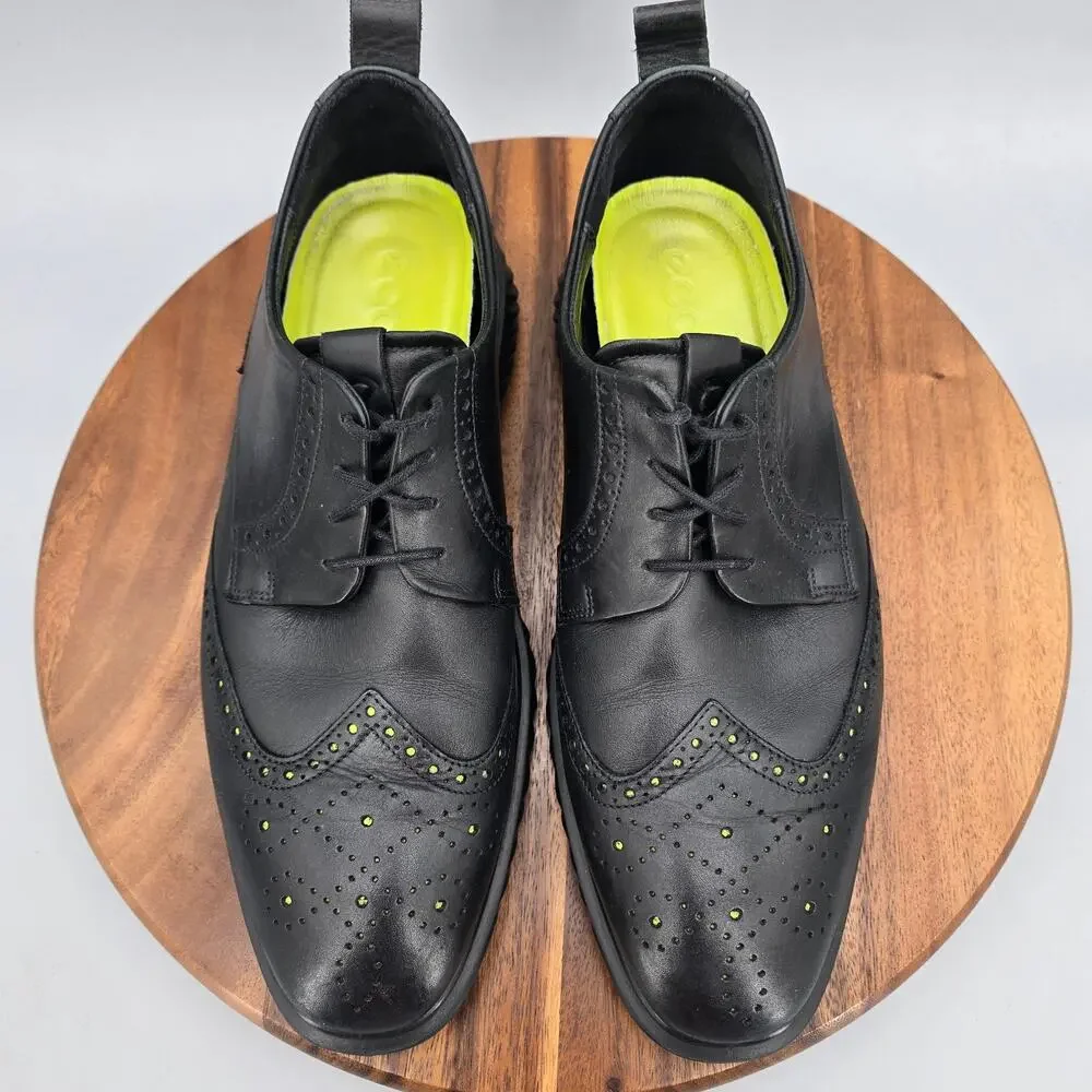 Ecco St.1 Hybrid Lite Shoes Mens 11 Black Leather Brogue Wingtip Casual Oxfords